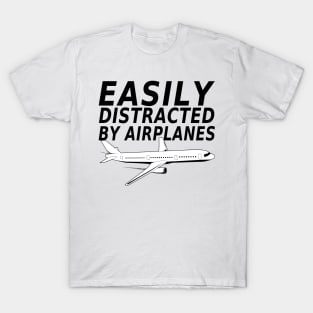 Easily Distracted By Airplanes Retro Airplane Funny Pilot T-Shirt